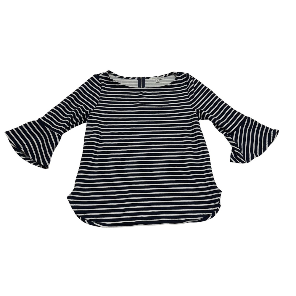 Green Envelope Bell Sleeve Striped Top Navy White Boat Neck Blouse GTC309-FKRP